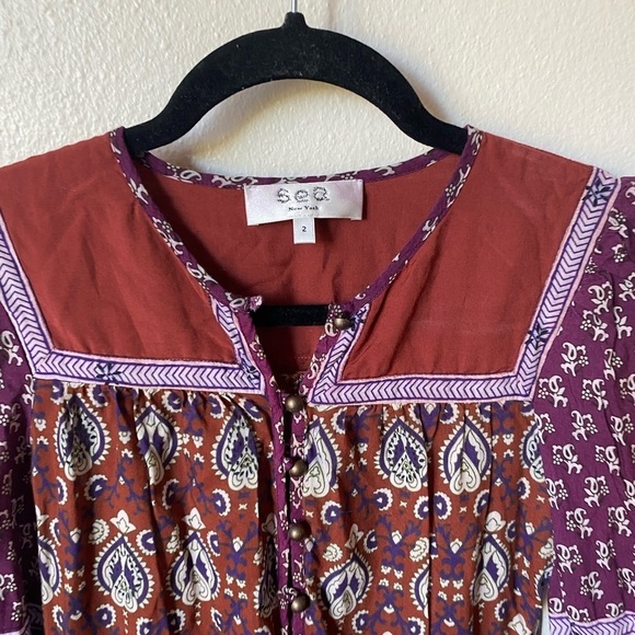 SEA NEW YORK WOMENS PURPLE/BURNT ORANGE PRINTED MINI DRESS SIZE 2 - Picture 3 of 8